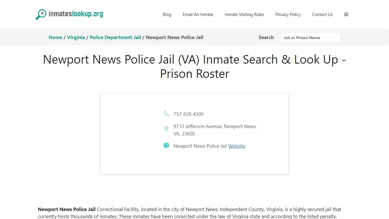 Newport News Police Jail (VA) Inmate Search & Look Up - Prison Roster